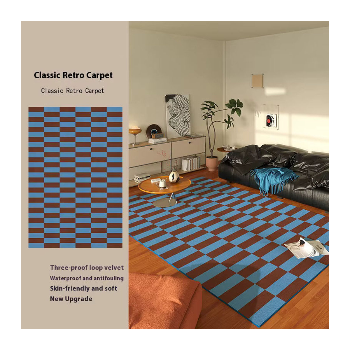 VIKAMA Retro Teppich mit blauem Streifenmuster für dein Wohnzimmer - Bild 2