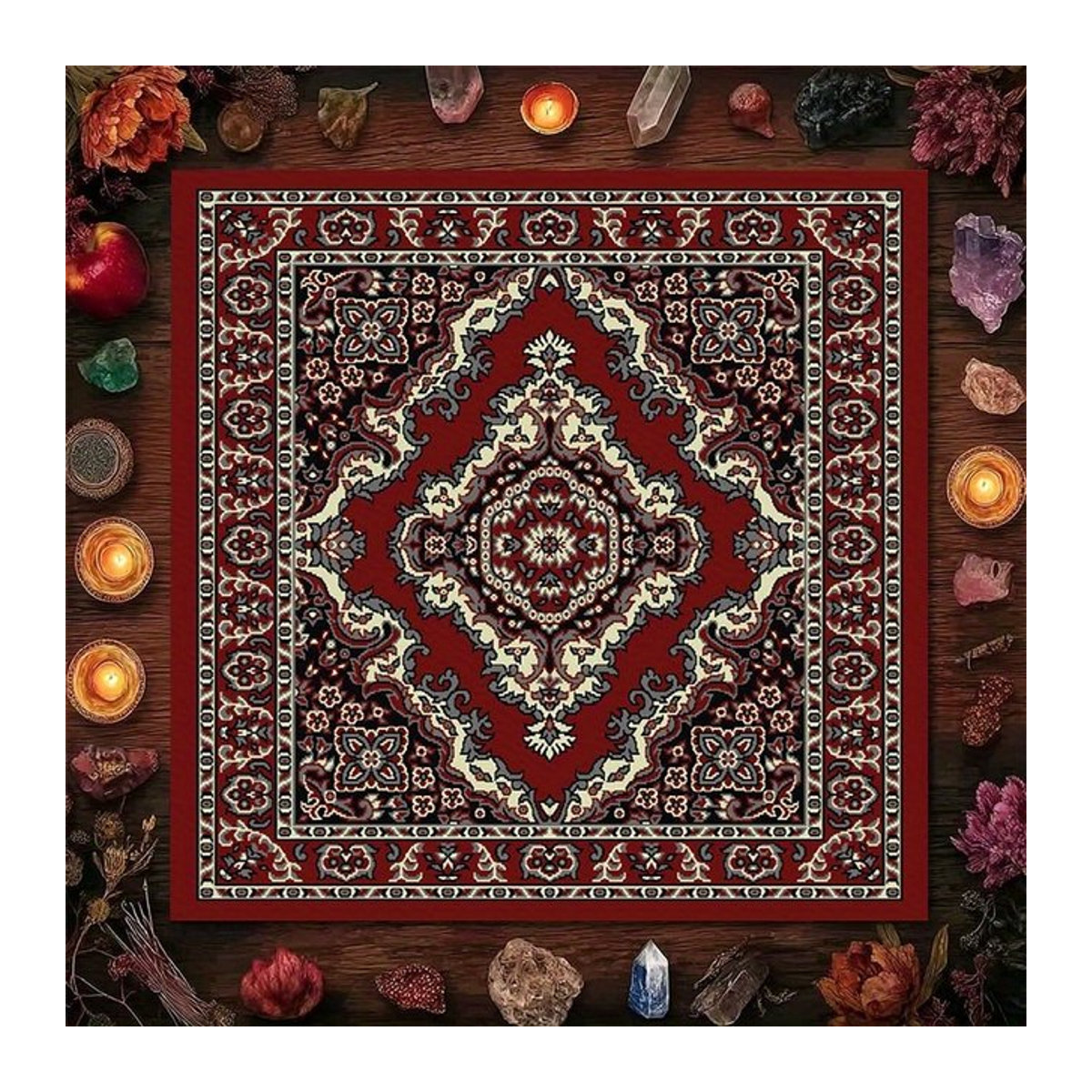 VIKAMA Retro-Tischdecke mit persischem Muster in Rot im Bohemian-Stil als Altartuch und Tischunterlage für Wahrsagungszeremonien - Bild 1
