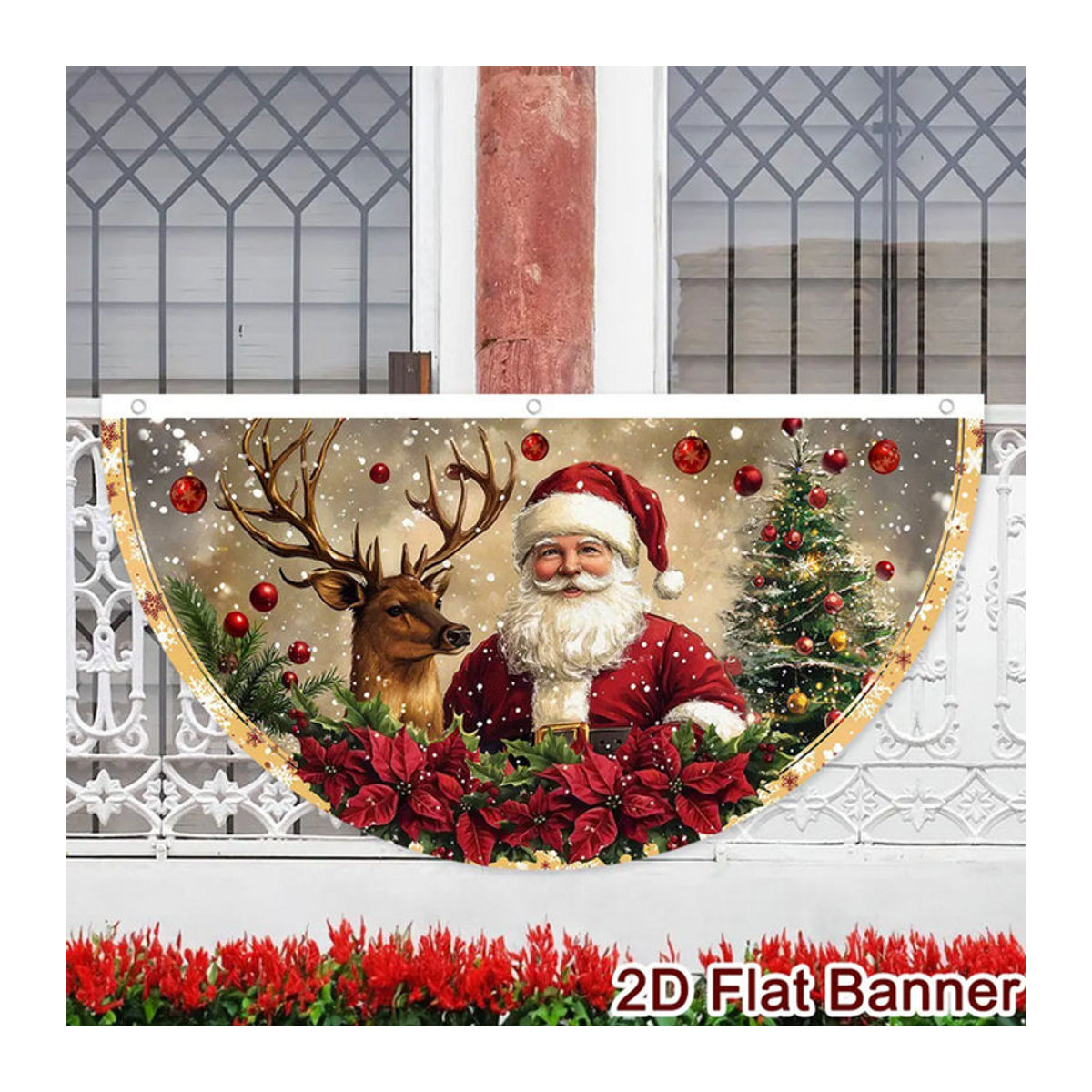 VIKAMA Retro-Weihnachtsfahne in Fächerform, mehrfarbig, hängende Dekoration für Innenhof und Balkon - Bild 1