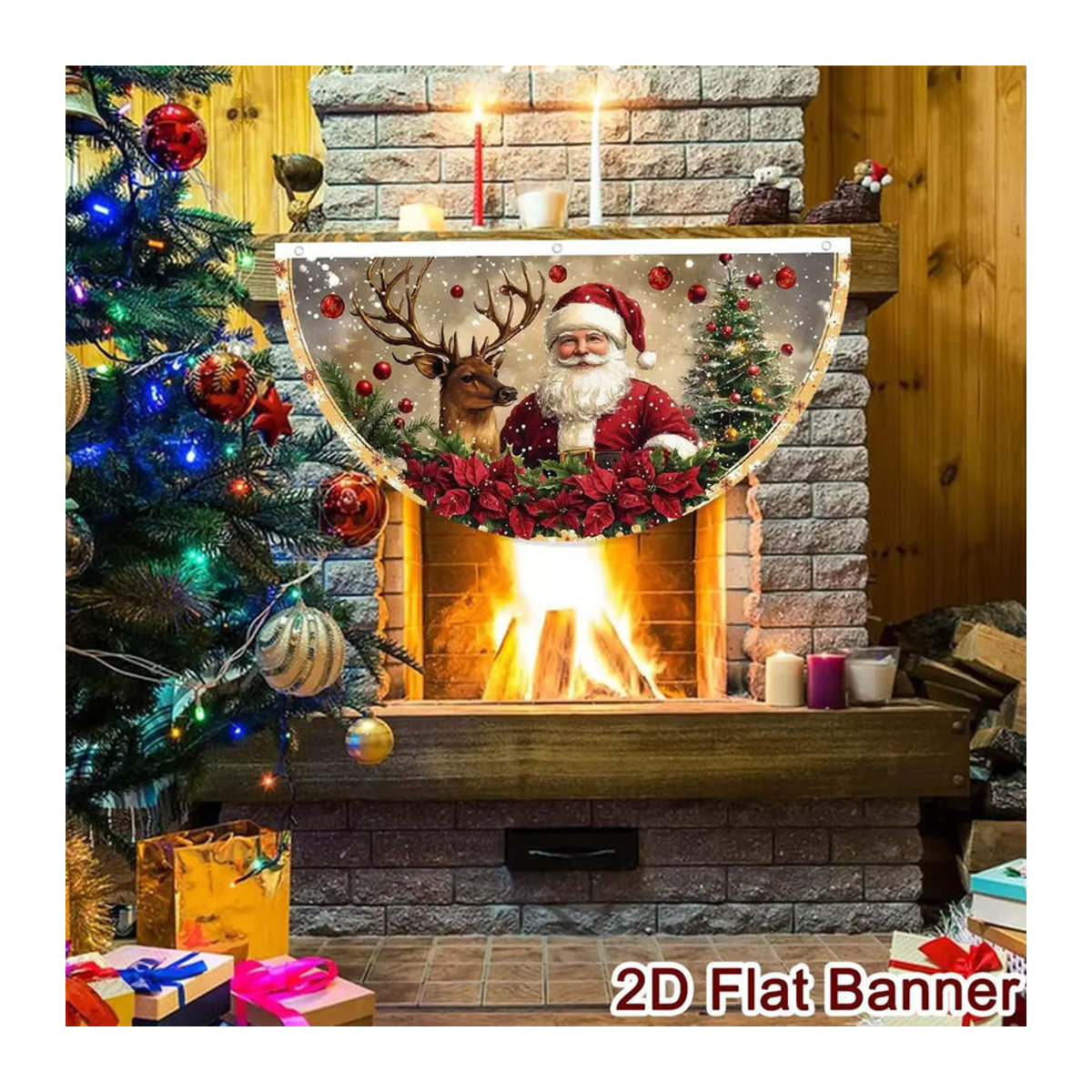 VIKAMA Retro-Weihnachtsfahne in Fächerform, mehrfarbig, hängende Dekoration für Innenhof und Balkon - Bild 3
