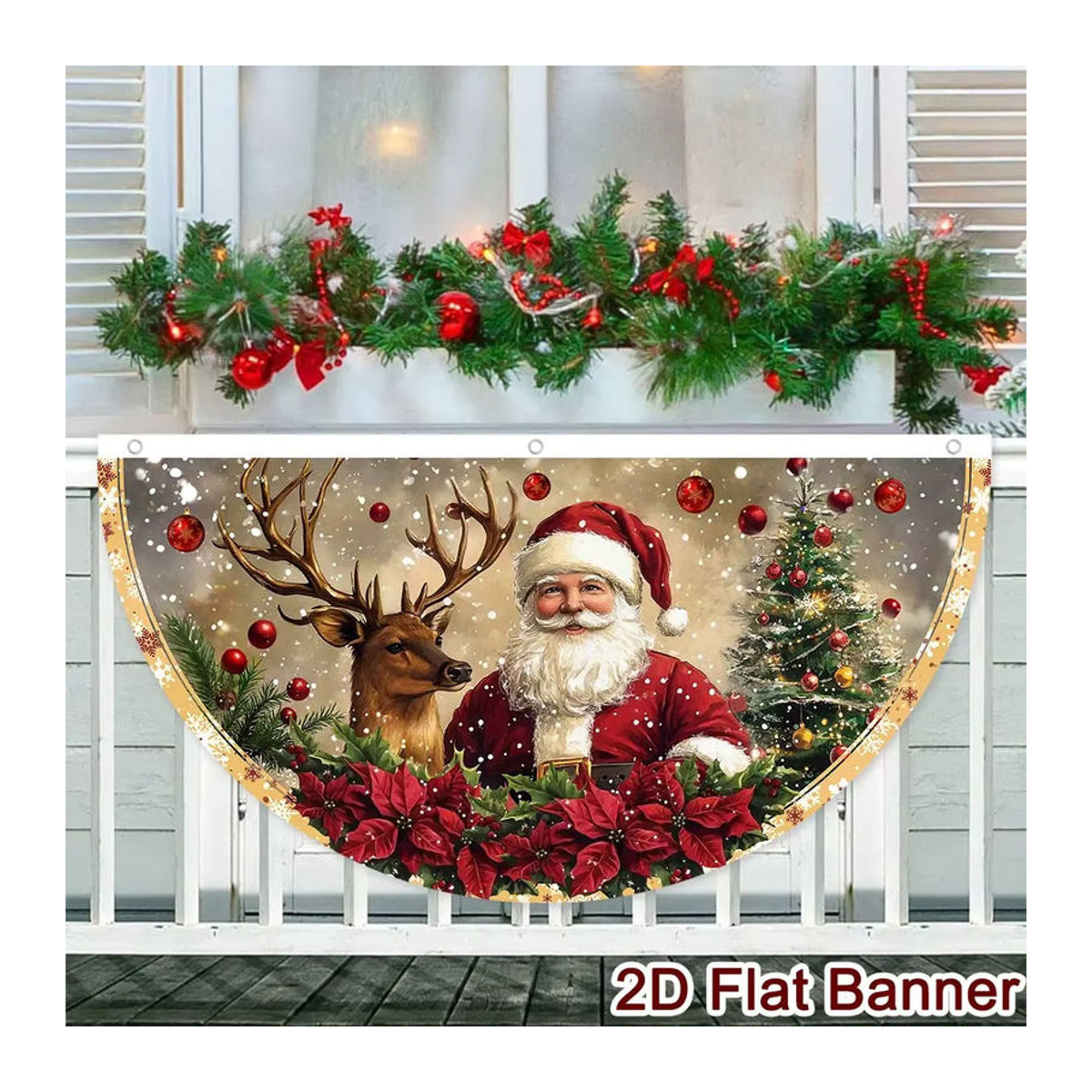 VIKAMA Retro-Weihnachtsfahne in Fächerform, mehrfarbig, hängende Dekoration für Innenhof und Balkon - Bild 4
