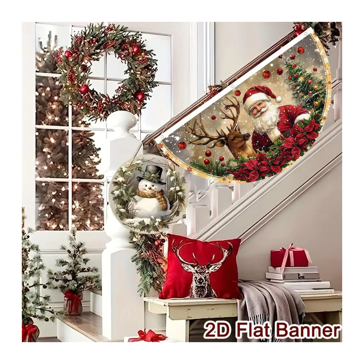VIKAMA Retro-Weihnachtsfahne in Fächerform, mehrfarbig, hängende Dekoration für Innenhof und Balkon - Bild 5