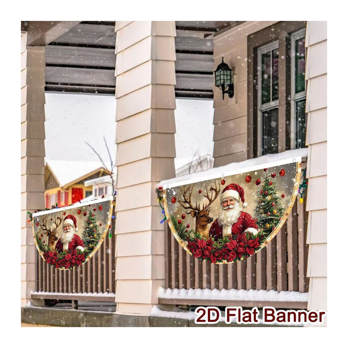 VIKAMA Retro-Weihnachtsfahne in Fächerform, mehrfarbig, hängende Dekoration für Innenhof und Balkon - Bild 6