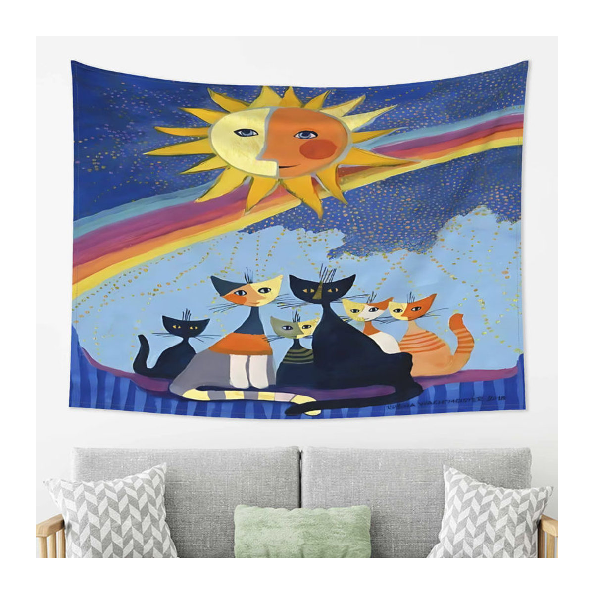 VIKAMA Rosina Wachtmeister Wandteppich mit Tier-Porträt im Thanksgiving-Design, mehrfarbig, rechteckiger Textil-Wandbehang zur Wanddekoration - Bild 3