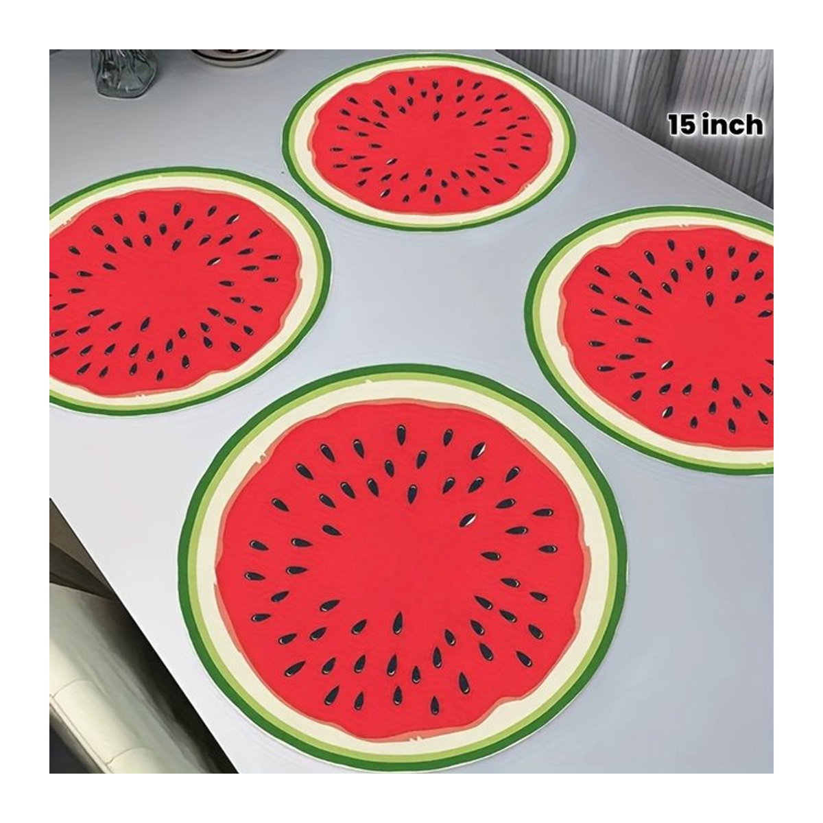 VIKAMA Runde Tischdecke mit Wassermelonen-Design, mehrfarbig, hitzebeständig und rutschfest - Bild 1
