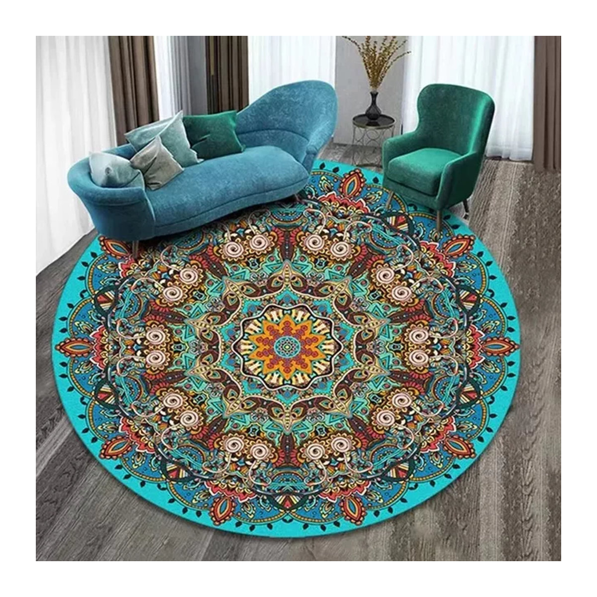 VIKAMA Runder Kristall-Samt-Teppich im Boho-Stil, Mehrfarbig - Bild 1