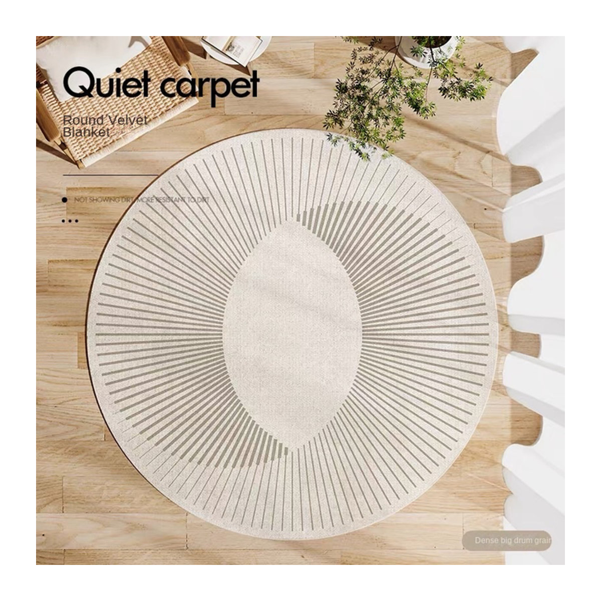 Vikama Runder Samt Teppich im Japanischen Stil für Wohnzimmer und Schlafzimmer in Beige - Bild 1