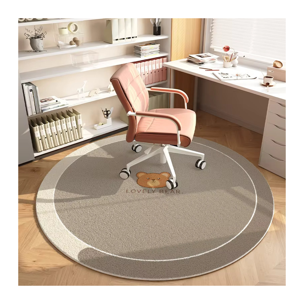 VIKAMA Runder Teppich in Grau als Computerstuhlmatte für Arbeitszimmer, Kinderzimmer oder Schlafzimmer - Bild 1