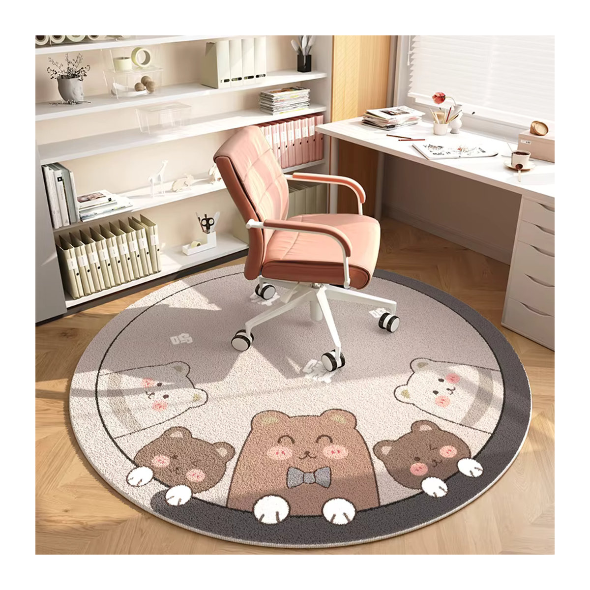 VIKAMA Runder Teppich in Grau als Computerstuhlmatte für Arbeitszimmer, Kinderzimmer oder Schlafzimmer - Bild 2