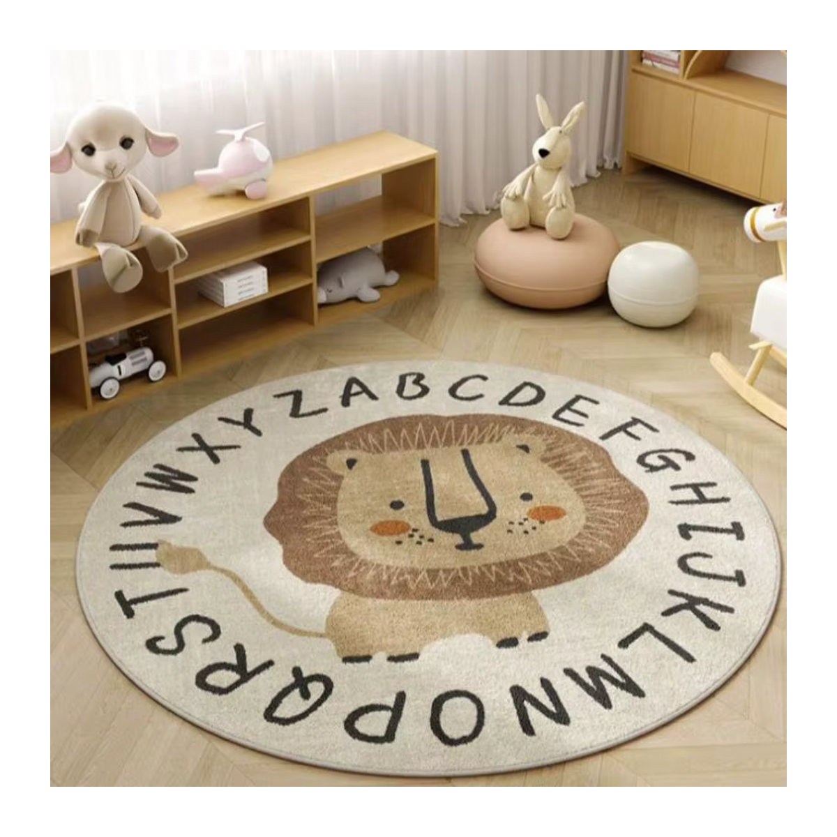 VIKAMA Rundes Teppich mit Löwen-Muster in Beige aus Imitation Kaschmir für dein Schlafzimmer oder Wohnzimmer - Bild 1