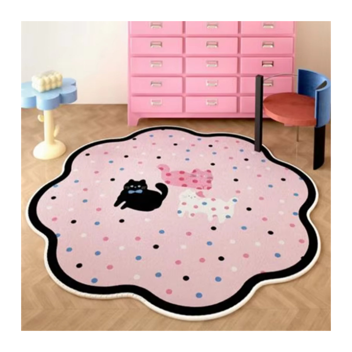 VIKAMA Rundteppich mit Cartoon-Bogen und Schleifen-Design, mehrfarbig, rutschfest und tragbar für Schlafzimmer oder Wohnzimmer - Bild 2