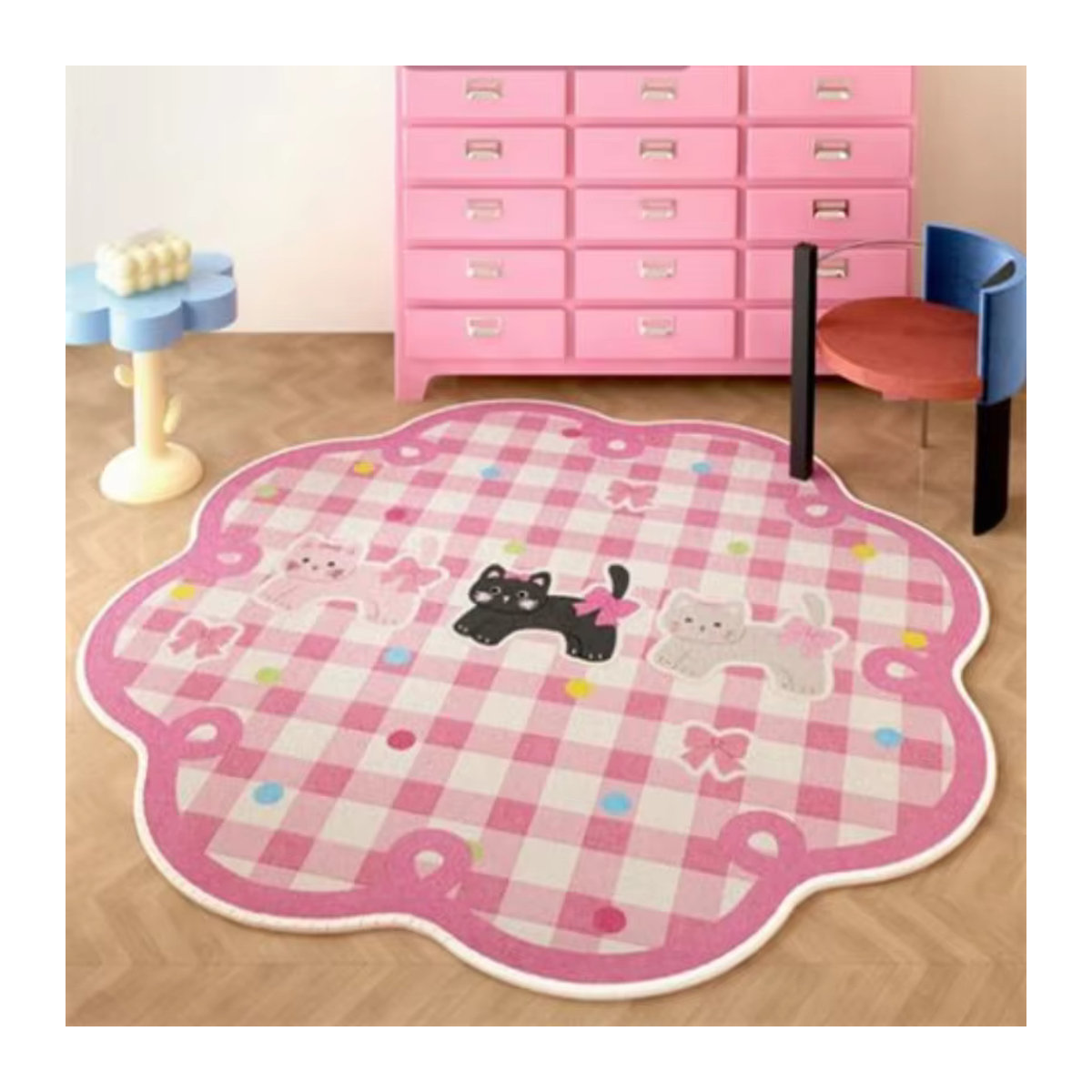 VIKAMA Rundteppich mit Cartoon-Bogen und Schleifen-Design, mehrfarbig, rutschfest und tragbar für Schlafzimmer oder Wohnzimmer - Bild 3