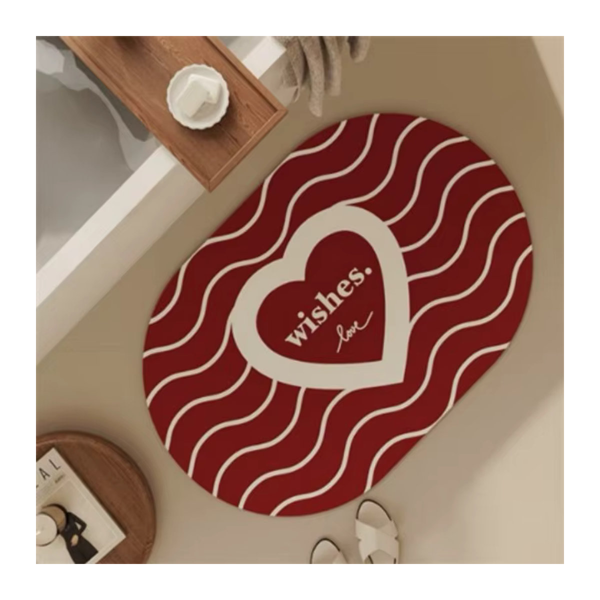 VIKAMA Rutschfeste Kieselgur Fußmatte für das Badezimmer in Rot, Oval und mit Print, saugstark und langlebig - Bild 4