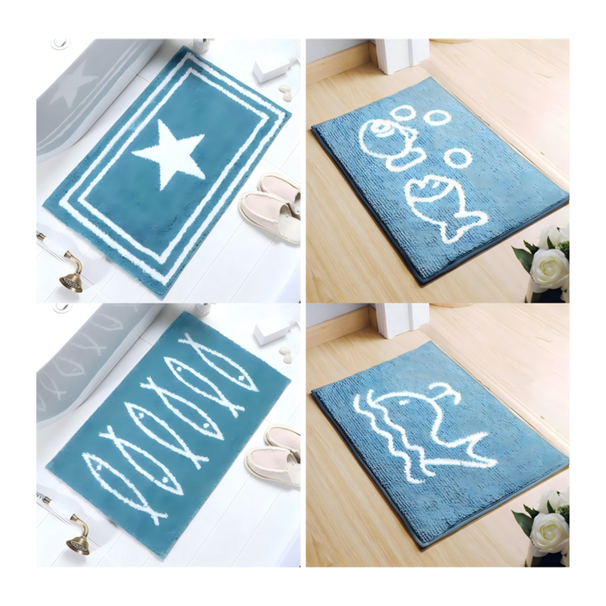 VIKAMA Rutschfeste Toiletten-Fußmatte in Blau, Modernes Design für Zuhause, Schlafzimmer und Eingangsbereich - Bild 1