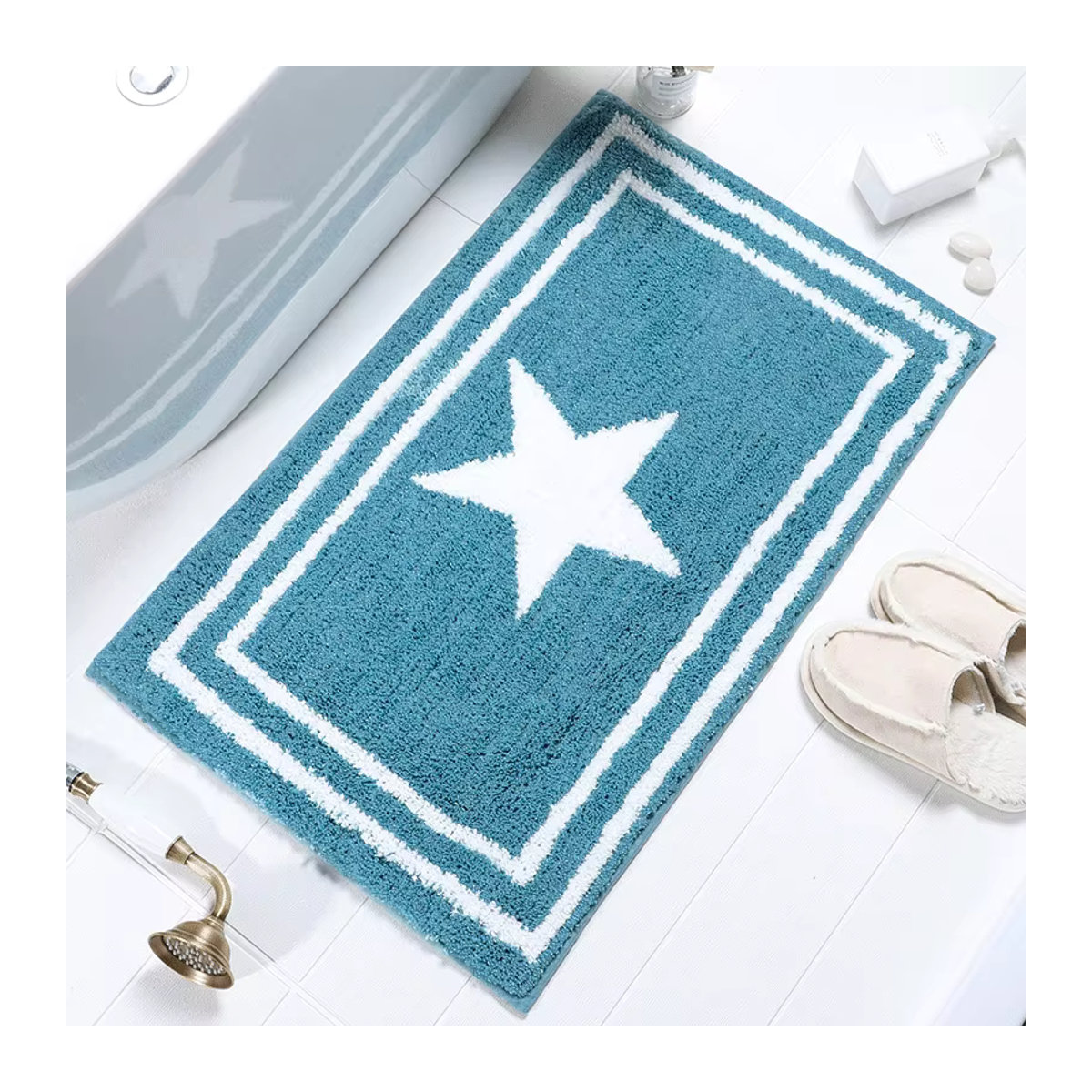 VIKAMA Rutschfeste Toiletten-Fußmatte in Blau, Modernes Design für Zuhause, Schlafzimmer und Eingangsbereich - Bild 2