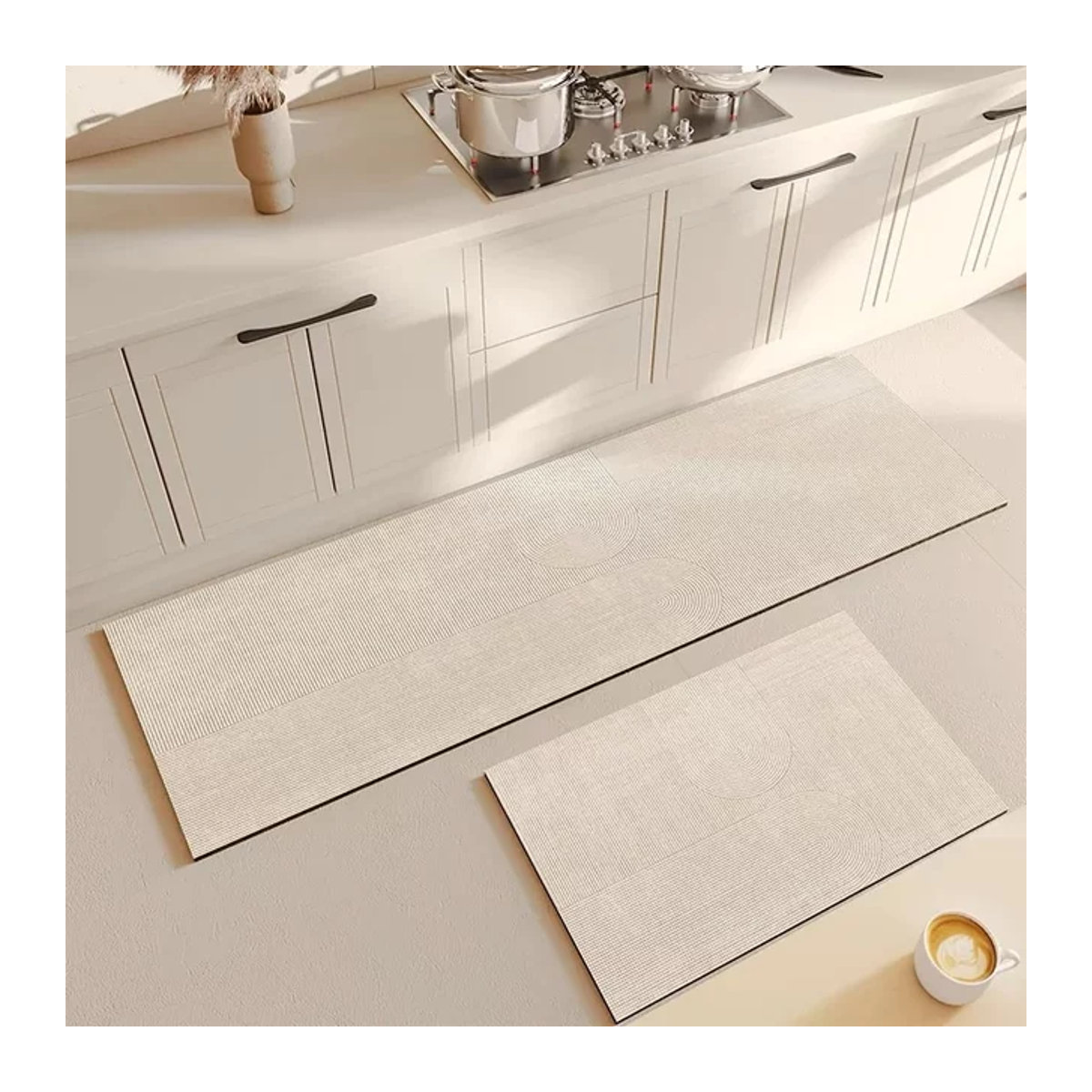 Vikama rutschfeste und ölbeständige weiche Matte in Creme für Küche, Badezimmer und Veranda, saugfähig mit Kieselalgenschlamm-Design - Bild 1