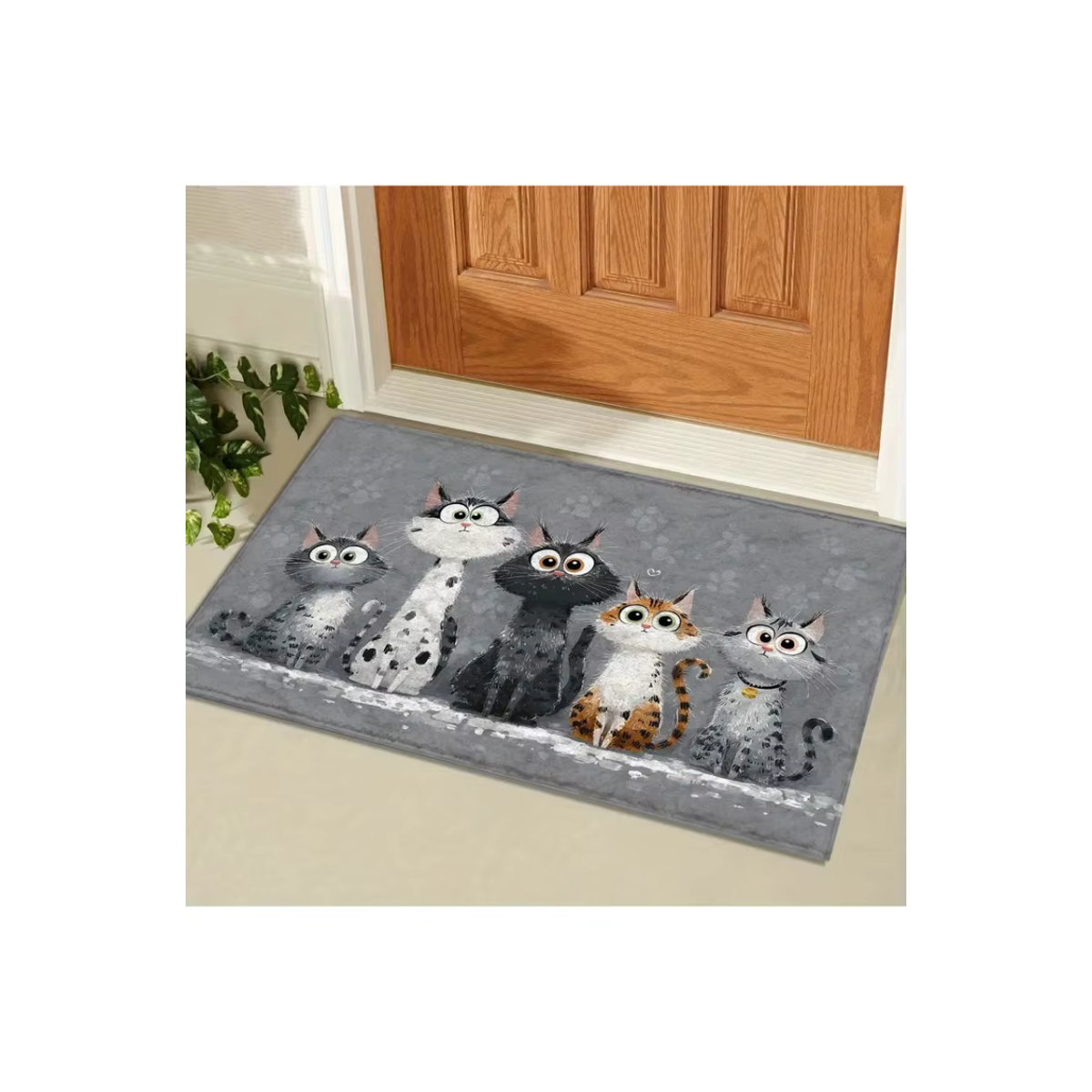 VIKAMA rutschfeste und waschbare Fußmatte mit Katzenmuster in Grau für Wohnzimmer, Küche und Badezimmer - Bild 4