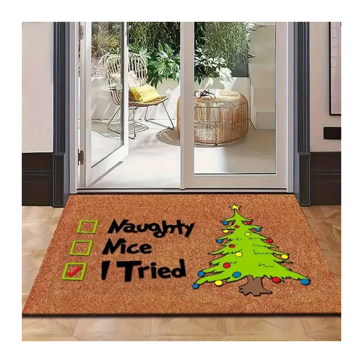 VIKAMA rutschfeste Weihnachtsfußmatte in Braun, maschinenwaschbarer Teppich für die Heimdekoration - Bild 1