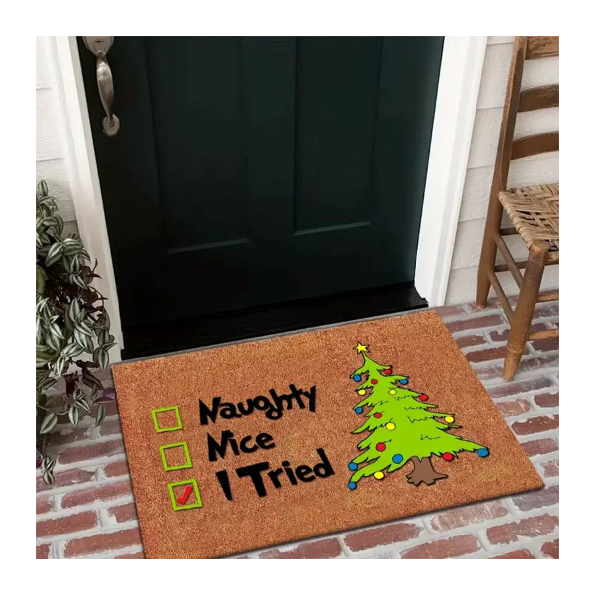 VIKAMA rutschfeste Weihnachtsfußmatte in Braun, maschinenwaschbarer Teppich für die Heimdekoration - Bild 5