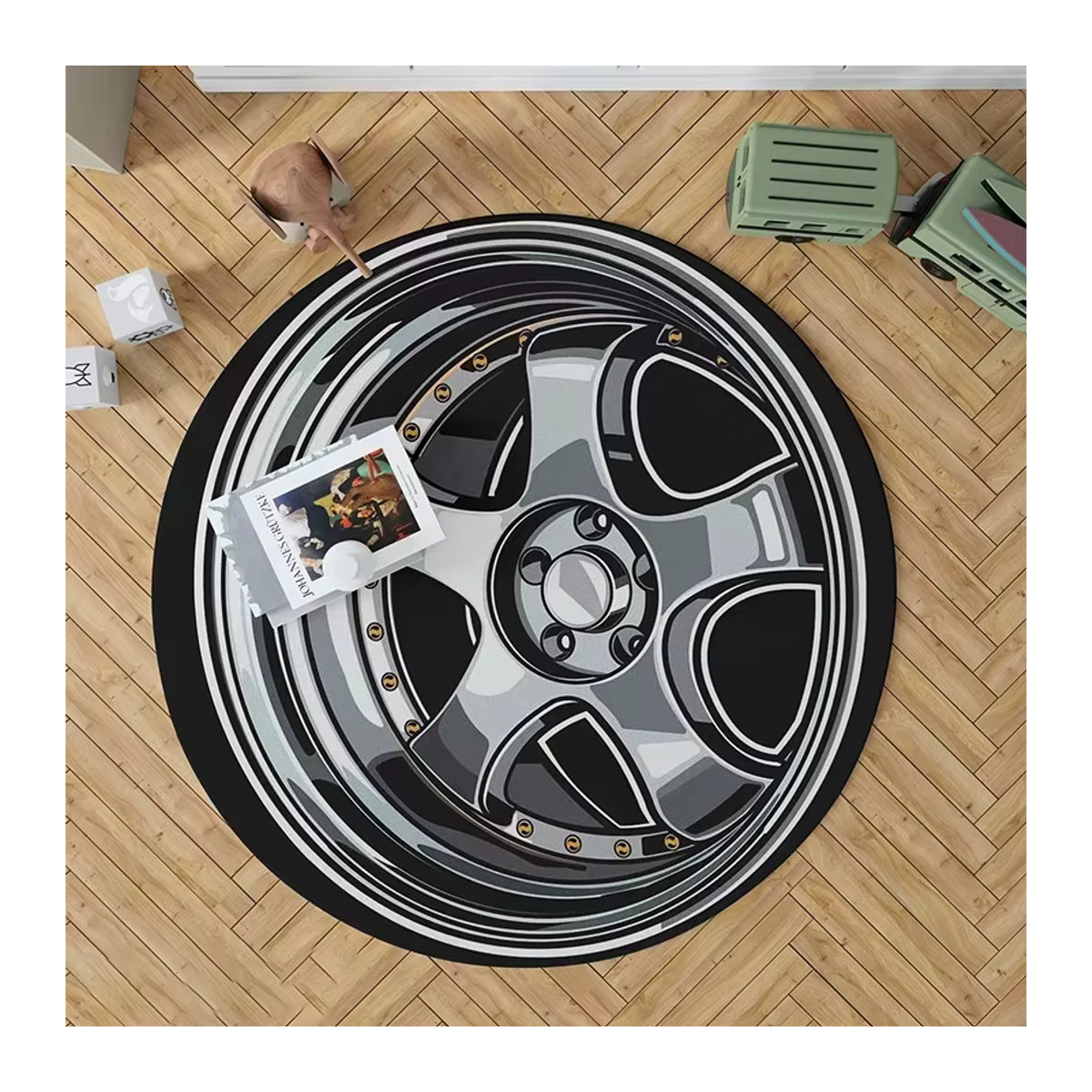 VIKAMA Samt-Fußmatte mit Wheel Element Design, rutschfest, Schwarz - Bild 1
