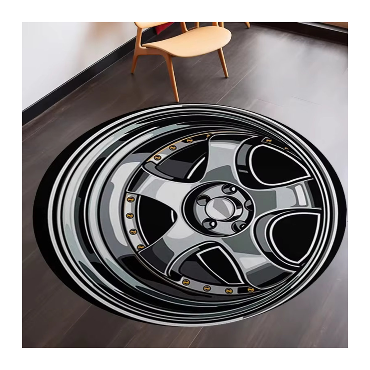VIKAMA Samt-Fußmatte mit Wheel Element Design, rutschfest, Schwarz - Bild 2