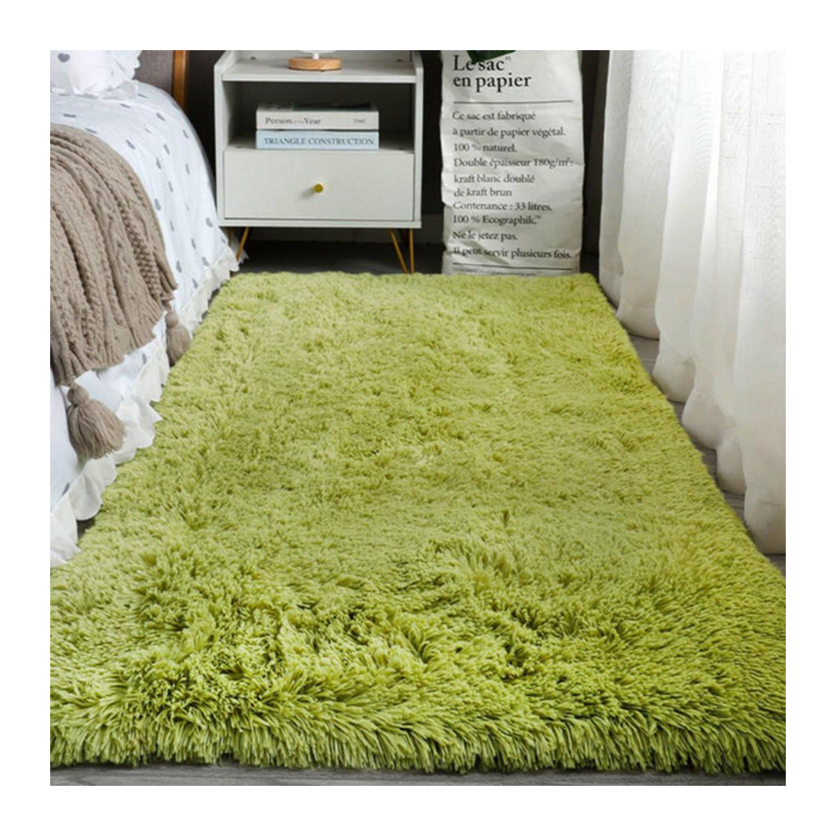 VIKAMA Samtteppich mit Batik-Farbverlauf in Grün im nordischen Stil für dein Wohnzimmer oder Schlafzimmer - Bild 1