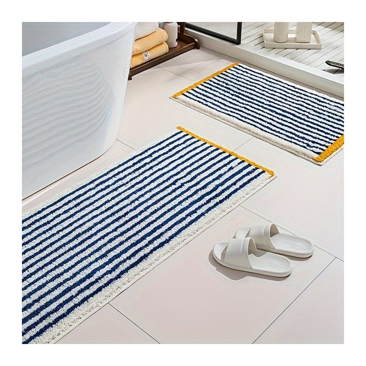 VIKAMA Saugfähige Badezimmermatte in Blau mit Streifenmuster, weiche Fußmatte für Badezimmer, Wohnzimmer oder Schlafzimmer - Bild 1