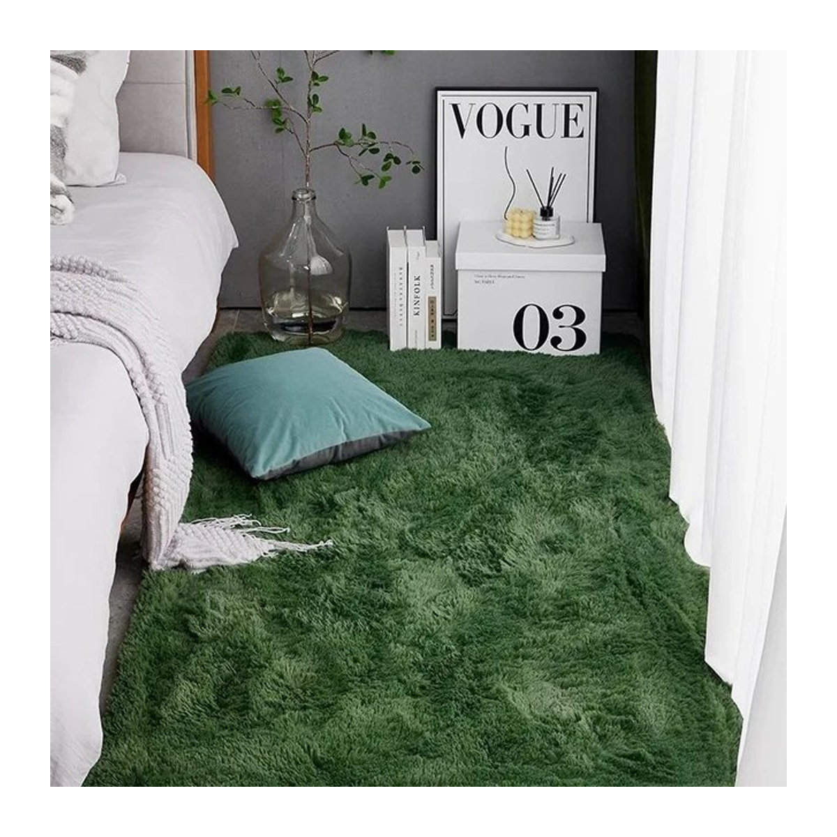 Vikama Seide Wolle Teppich in Grün für Wohnzimmer und Schlafzimmer im nordischen Design - Bild 1