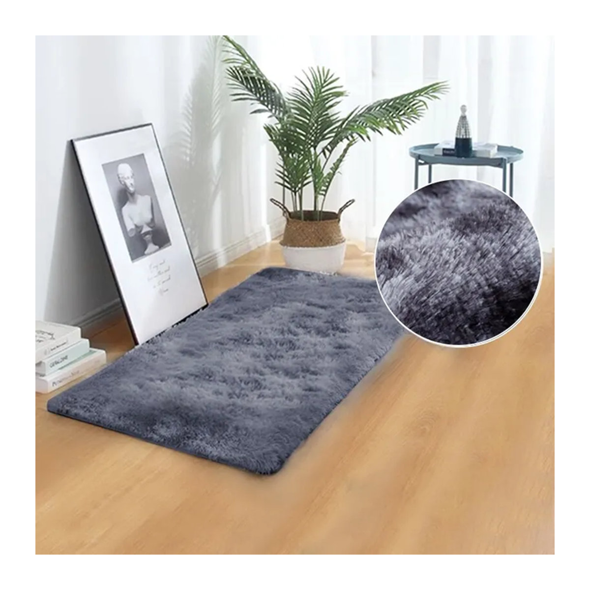 VIKAMA Seidenwollteppich grau, waschbarer und schmutzabweisender Teppich für Wohnzimmer und Kinderzimmer, B: 60 cm, T: 40 cm - Bild 1