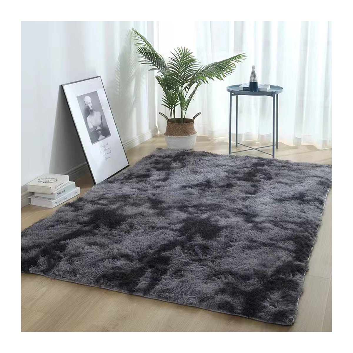 VIKAMA Seidenwollteppich grau, waschbarer und schmutzabweisender Teppich für Wohnzimmer und Kinderzimmer, B: 60 cm, T: 40 cm - Bild 2