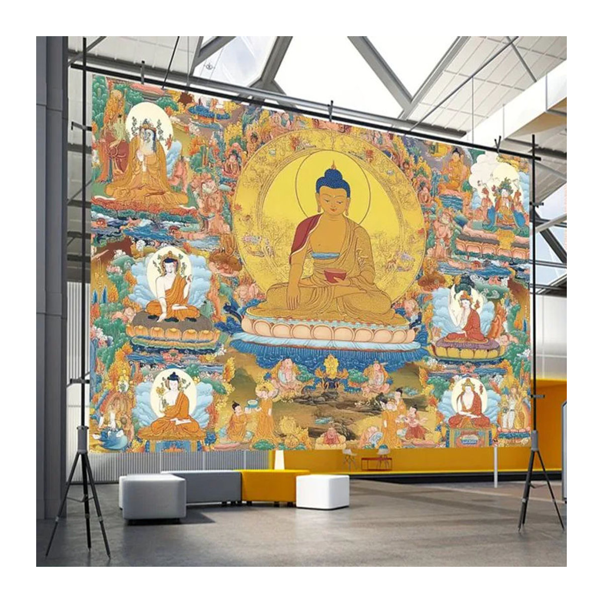 VIKAMA Shakyamuni Buddha Tangka Wandteppich, mehrfarbiger buddhistischer Textildruck für Zen-Dekoration, B/H: 60 x 40 cm - Bild 1