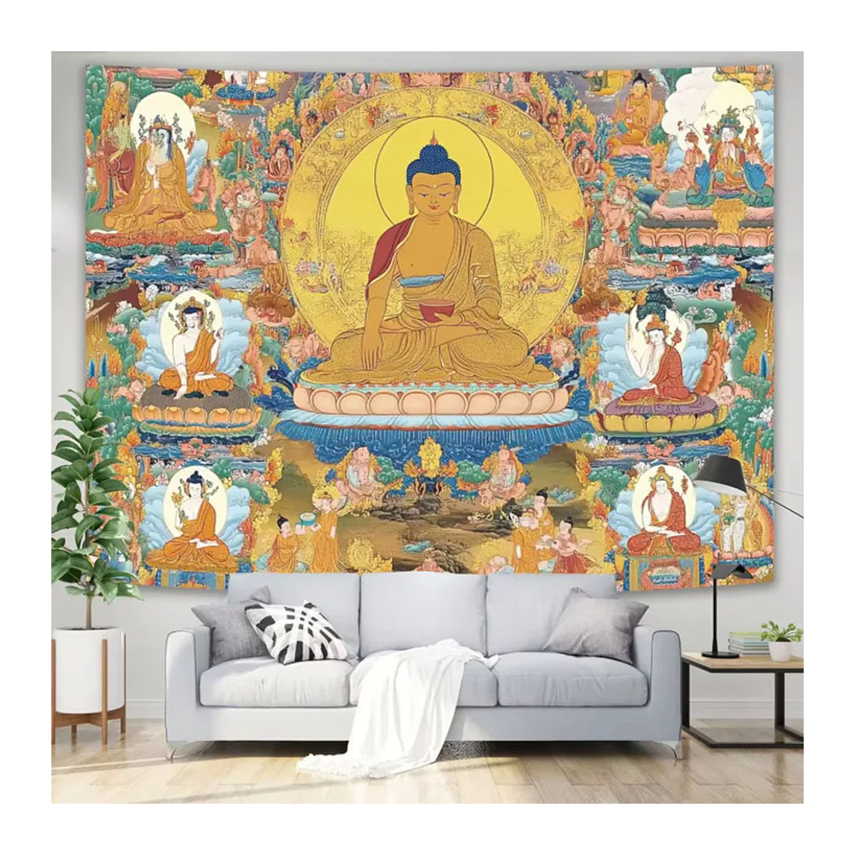 VIKAMA Shakyamuni Buddha Tangka Wandteppich, mehrfarbiger buddhistischer Textildruck für Zen-Dekoration, B/H: 60 x 40 cm - Bild 2