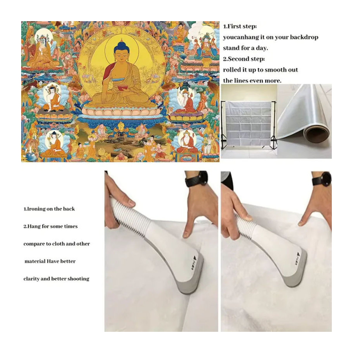 VIKAMA Shakyamuni Buddha Tangka Wandteppich, mehrfarbiger buddhistischer Textildruck für Zen-Dekoration, B/H: 60 x 40 cm - Bild 3