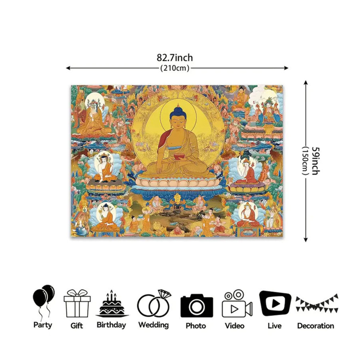 VIKAMA Shakyamuni Buddha Tangka Wandteppich, mehrfarbiger buddhistischer Textildruck für Zen-Dekoration, B/H: 60 x 40 cm - Bild 4