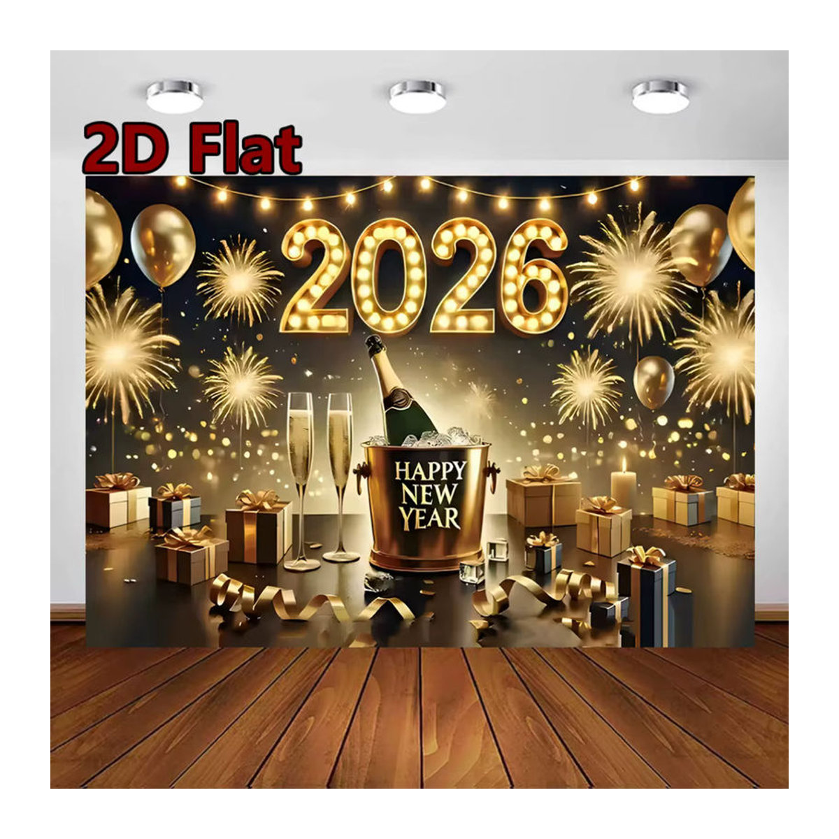 VIKAMA Silvester Wandteppich mit Feuerwerk-Motiv in Beige und Gold, rechteckige Textil-Wanddekoration für Party und Wohnzimmer, B/H: 60 x 40 cm - Bild 3