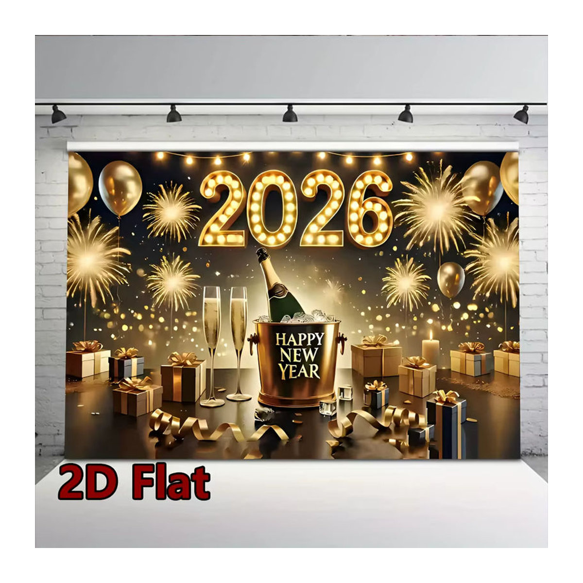 VIKAMA Silvester Wandteppich mit Feuerwerk-Motiv in Beige und Gold, rechteckige Textil-Wanddekoration für Party und Wohnzimmer, B/H: 60 x 40 cm - Bild 4