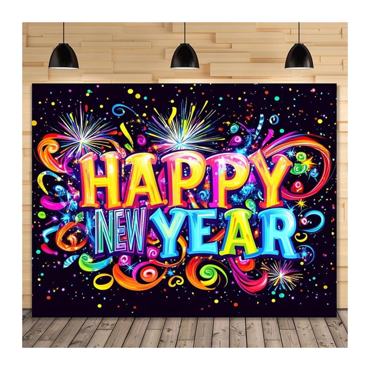 VIKAMA Silvester Wandteppich mit Feuerwerk und Buchstaben, mehrfarbig, Textil, B/H: 60 x 40 cm - Bild 1
