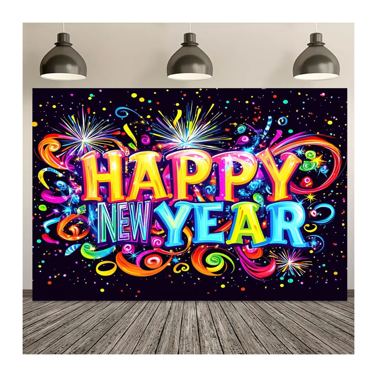 VIKAMA Silvester Wandteppich mit Feuerwerk und Buchstaben, mehrfarbig, Textil, B/H: 60 x 40 cm - Bild 2