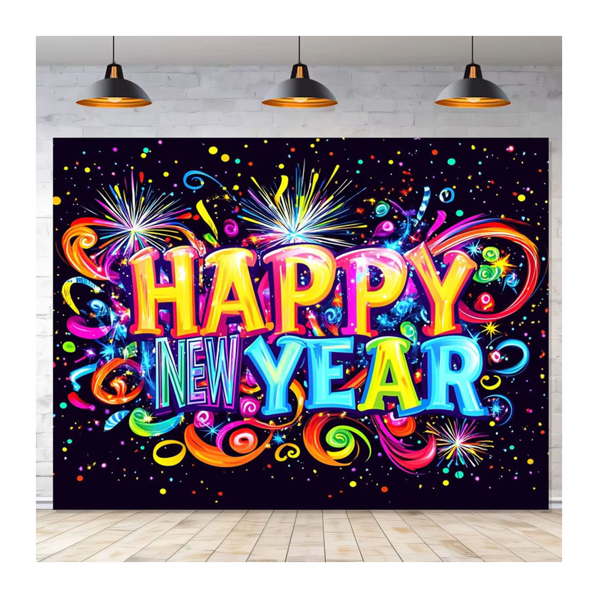 VIKAMA Silvester Wandteppich mit Feuerwerk und Buchstaben, mehrfarbig, Textil, B/H: 60 x 40 cm - Bild 3
