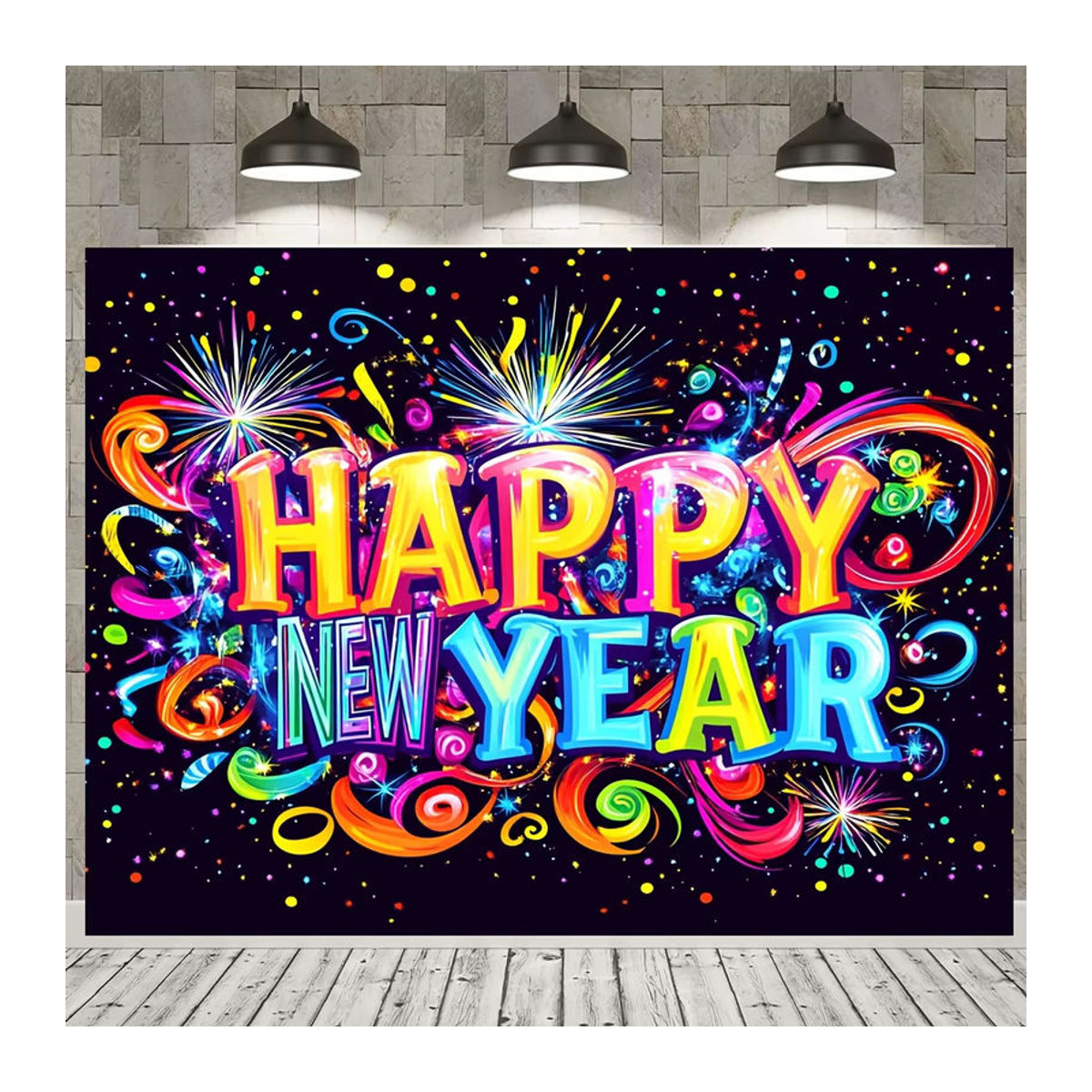 VIKAMA Silvester Wandteppich mit Feuerwerk und Buchstaben, mehrfarbig, Textil, B/H: 60 x 40 cm - Bild 4