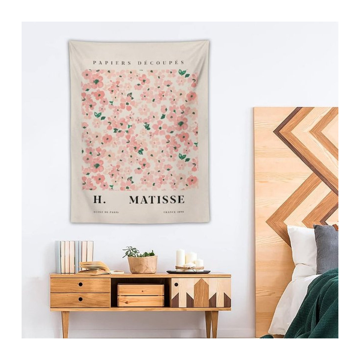 VIKAMA Skandinavische Pflanzen-Wanddekoration in mehrfarbig, florales Textil-Wandbild, B/H: 60 x 40 cm - Bild 1