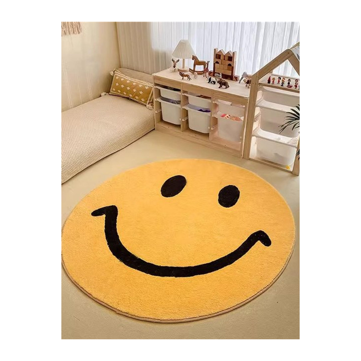 VIKAMA Smile Plüschteppich in Gelb, weiche und flauschige Bodenmatte für Wohnzimmer, Schlafzimmer oder Sofa - Bild 1
