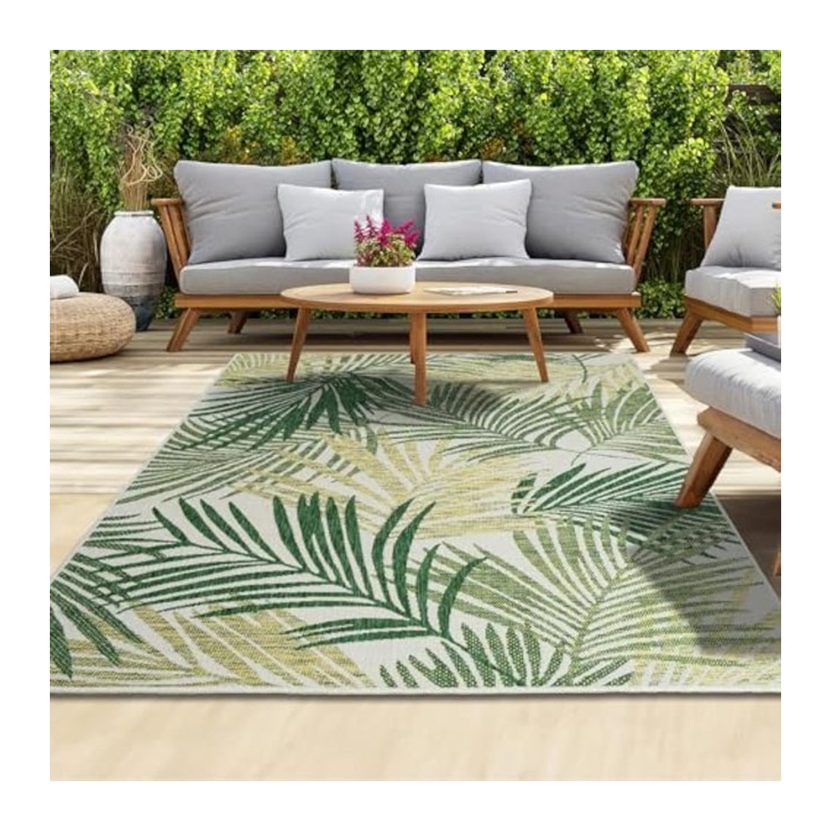 VIKAMA Sommer-Außenteppich mit Blumenmuster in Bunt, rutschfeste Bodenmatte für Camping und Picknick, maschinenwaschbarer Terrassenteppich, Rechteckig, B/B: 120 x 160 cm - Bild 1