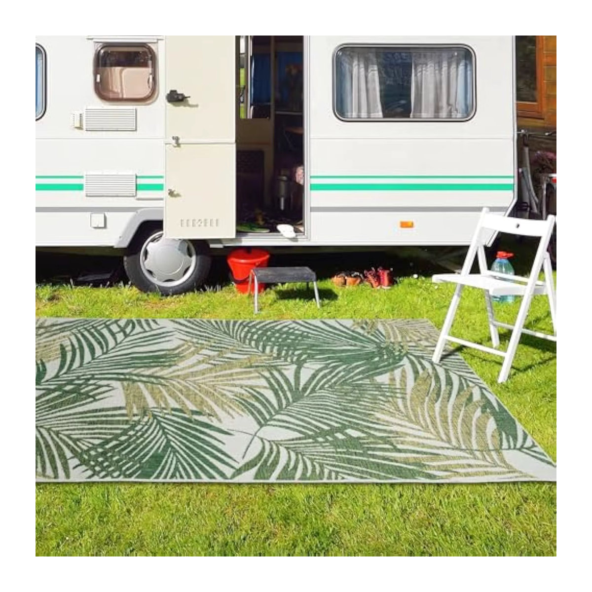 VIKAMA Sommer-Außenteppich mit Blumenmuster in Bunt, rutschfeste Bodenmatte für Camping und Picknick, maschinenwaschbarer Terrassenteppich, Rechteckig, B/B: 120 x 160 cm - Bild 3