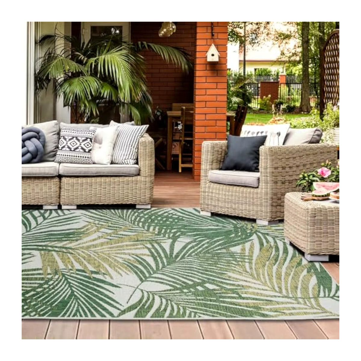 VIKAMA Sommer-Außenteppich mit Blumenmuster in Bunt, rutschfeste Bodenmatte für Camping und Picknick, maschinenwaschbarer Terrassenteppich, Rechteckig, B/B: 120 x 160 cm - Bild 4