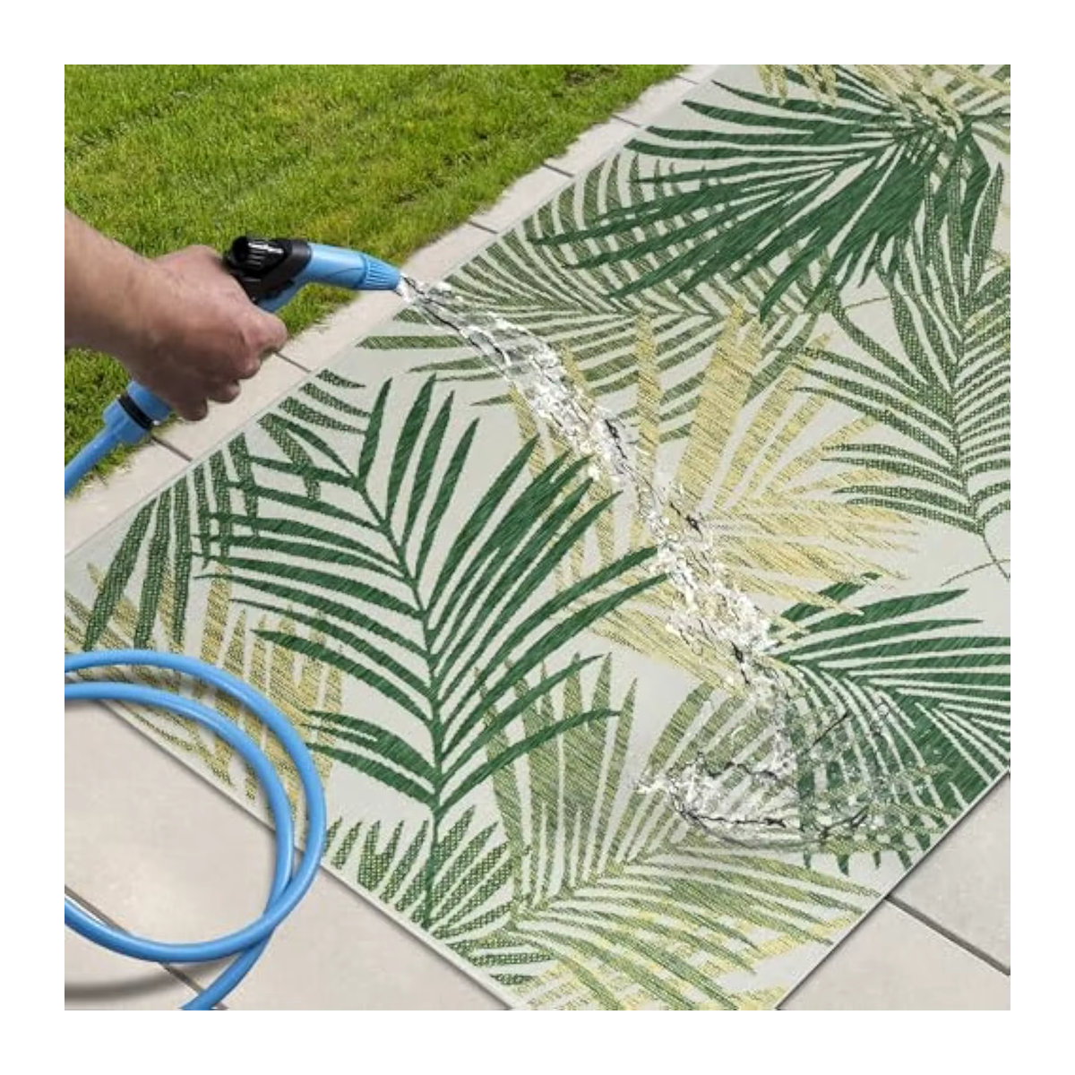 VIKAMA Sommer-Außenteppich mit Blumenmuster in Bunt, rutschfeste Bodenmatte für Camping und Picknick, maschinenwaschbarer Terrassenteppich, Rechteckig, B/B: 120 x 160 cm - Bild 5