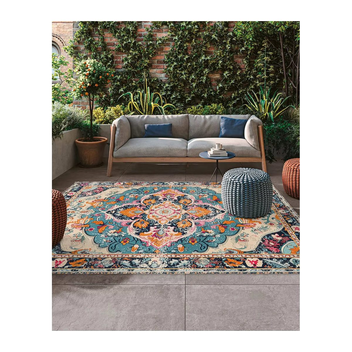 VIKAMA Sommer-Außenteppich mit Blumenmuster in Bunt, rutschfeste Bodenmatte für Garten und Schwimmbad, Rechteckig, B/B: 120 x 80 cm - Bild 2
