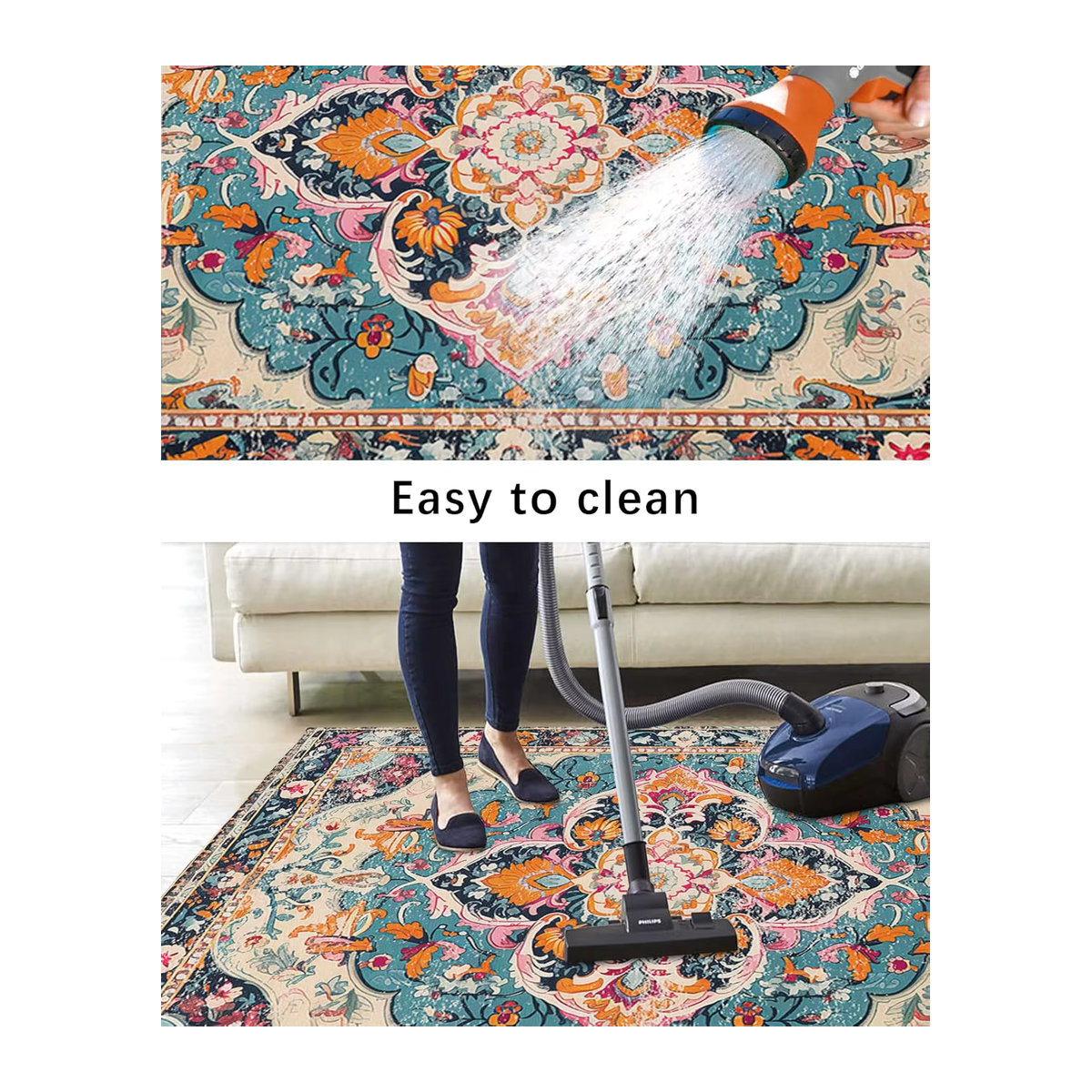 VIKAMA Sommer-Außenteppich mit Blumenmuster in Bunt, rutschfeste Bodenmatte für Garten und Schwimmbad, Rechteckig, B/B: 120 x 80 cm - Bild 5