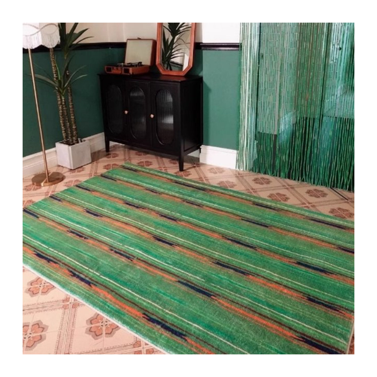 VIKAMA Sommer-Streifen Teppich in Grün, quadratischer Teppich mit Streifenmuster, weich, rutschfest und antistatisch für Wohnzimmer oder Schlafzimmer - Bild 1