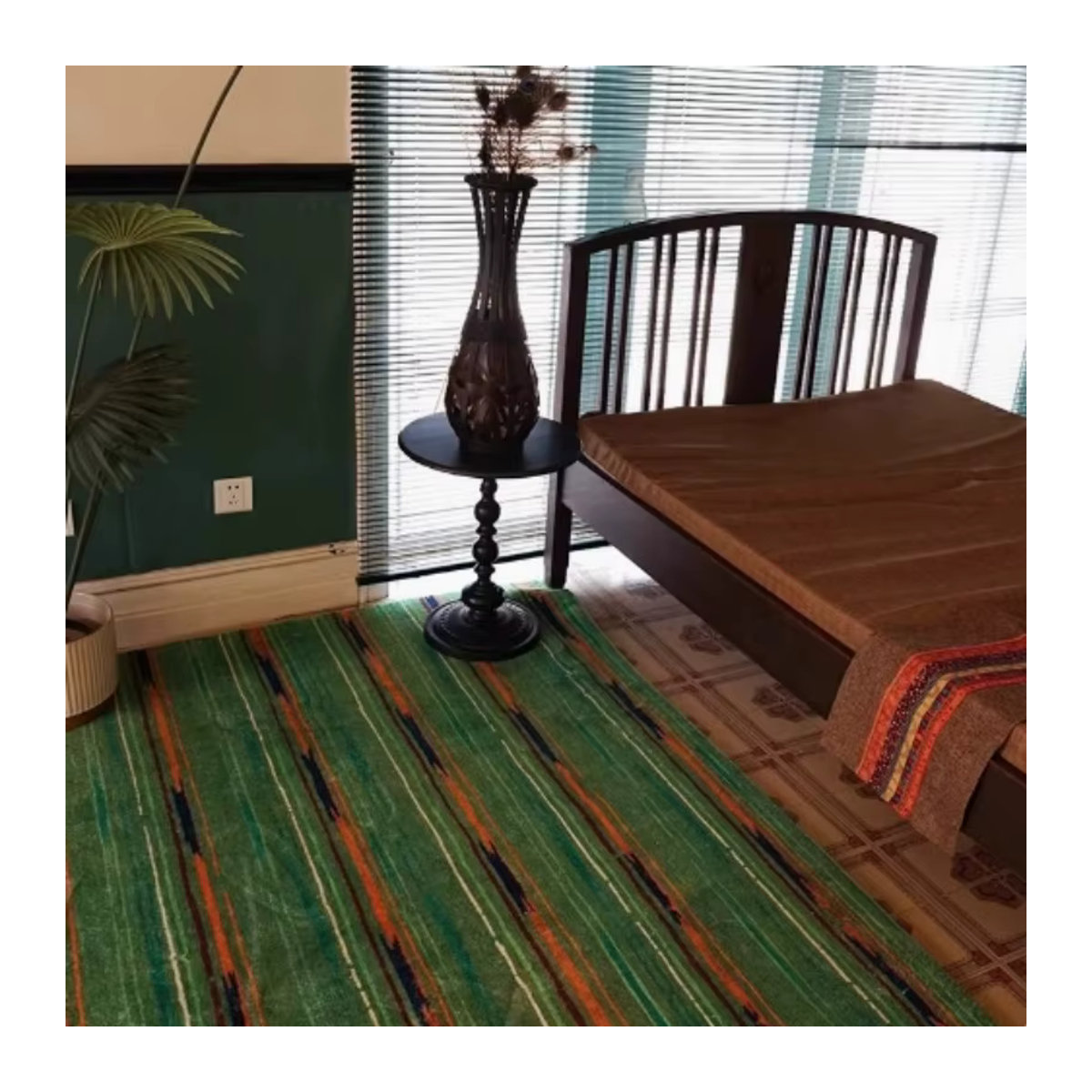 VIKAMA Sommer-Streifen Teppich in Grün, quadratischer Teppich mit Streifenmuster, weich, rutschfest und antistatisch für Wohnzimmer oder Schlafzimmer - Bild 4